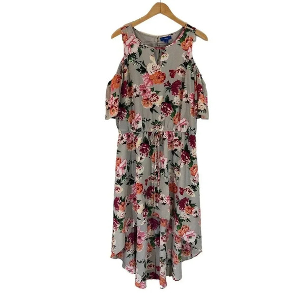Apt.9 High Low Dress XL Floral Pattern Cold Shoulder Keyhole Drawstring Waist - Picture 1 of 8